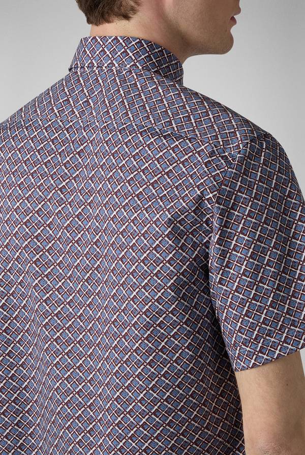 Lab. Pal Zileri Camicia bowling stampata nei toni dell'azzurro, bianco e bordeaux Soddisfazione Garantita