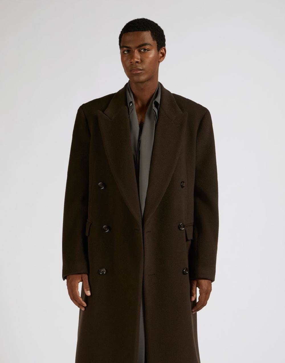 ﻿Lardini Cappotto doppiopetto marrone in lana a 6 bottoni Offerta