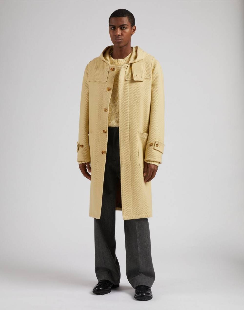 Lardini Montgomery con cappuccio in lana cashmere giallo pastello Hotsell