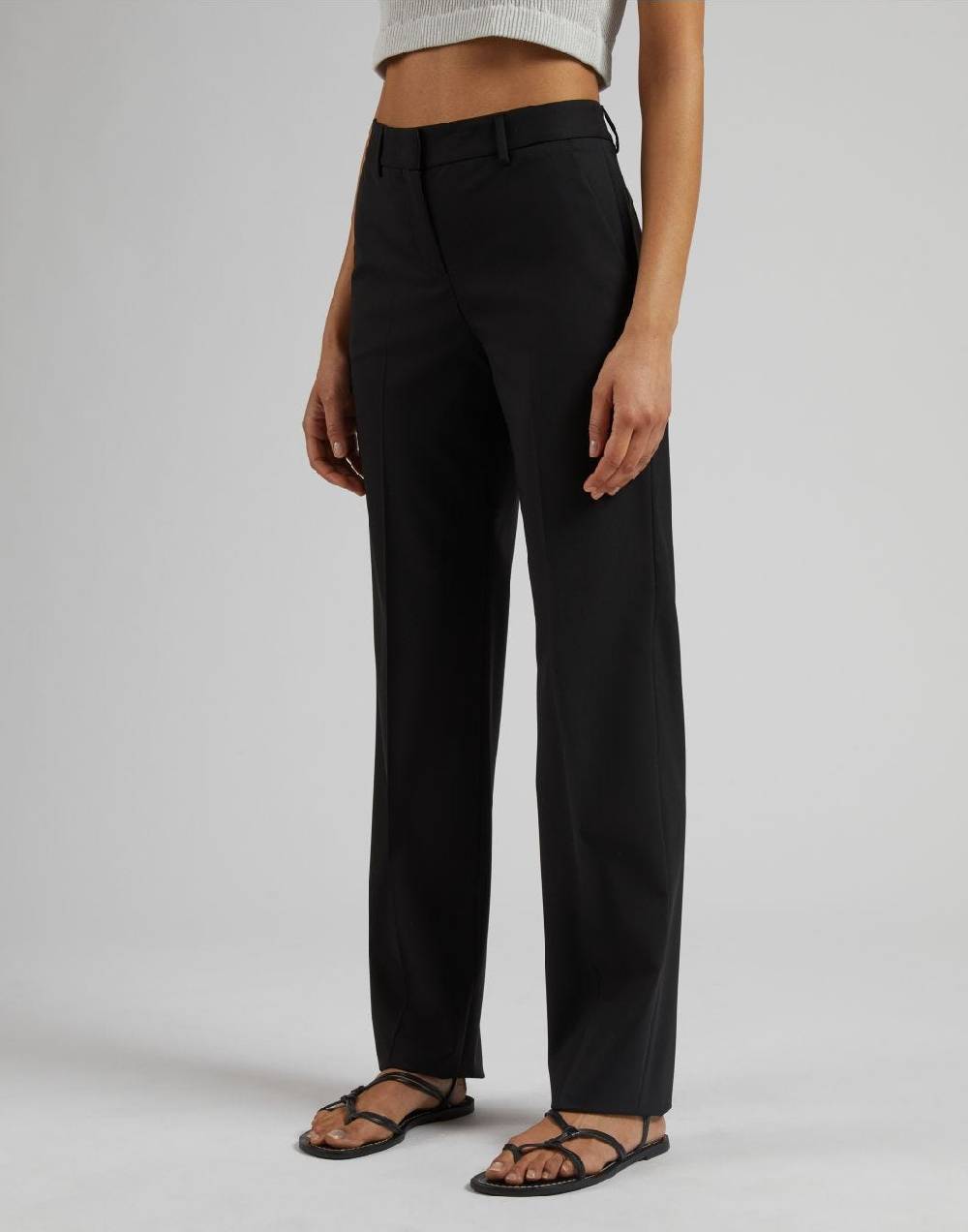 Lardini Pantalone nero gamba dritta regolare in tessuto di lana stretch Saldi Di Fabbrica