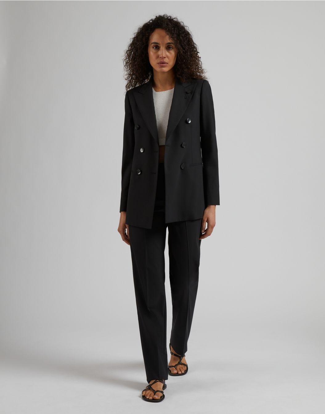 Lardini Pantalone nero gamba dritta regolare in tessuto di lana stretch Saldi Di Fabbrica