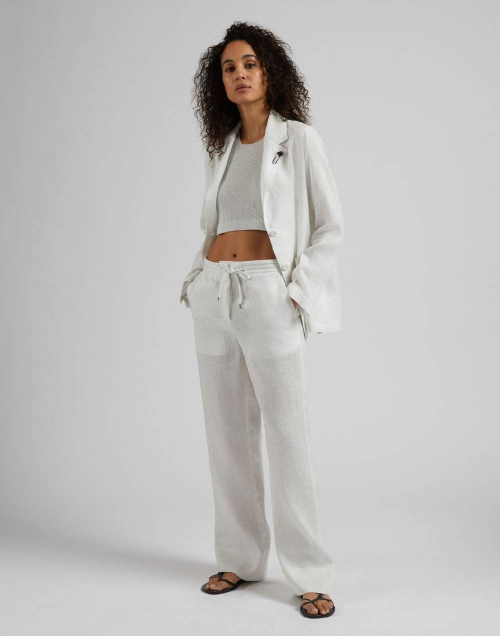 Lardini Top corto in maglia a costina lurex bianco e argento Ultimi due giorni