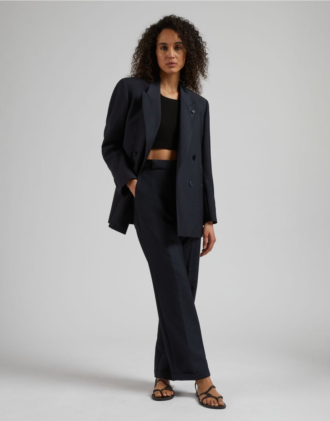 Lardini Pantalone blu gamba dritta regolare in tessuto di lana Moda