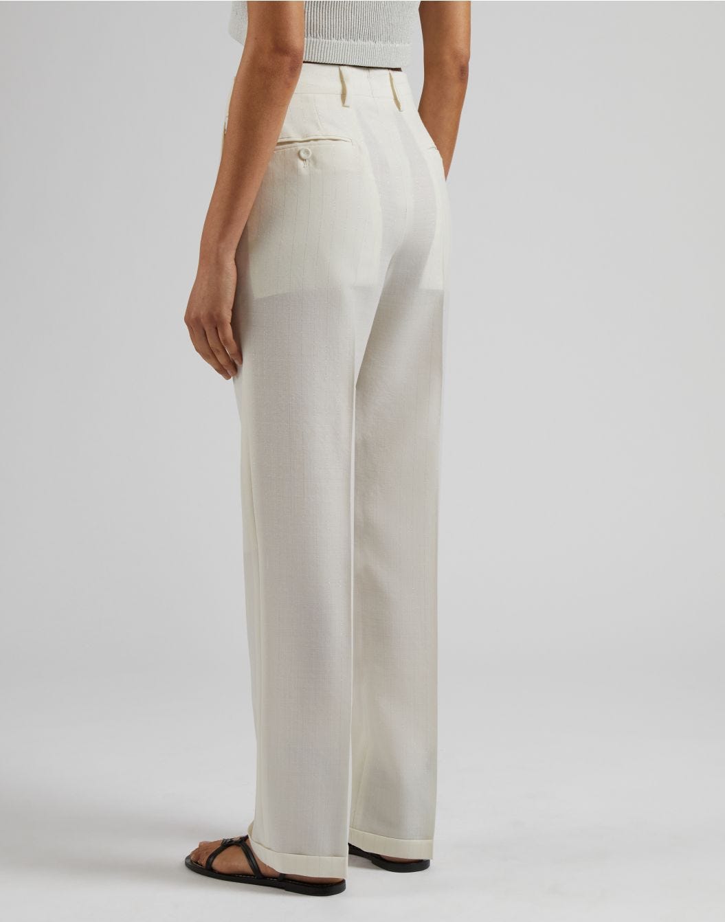 Lardini Pantalone in tela di lana gessata lurex bianco-argento 2025