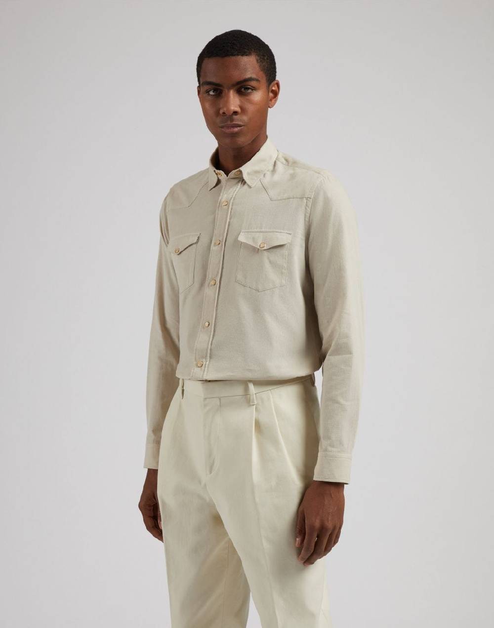 Lardini Camicia ricerca in velluto 3000 righe color panna Fino al 60% di sconto