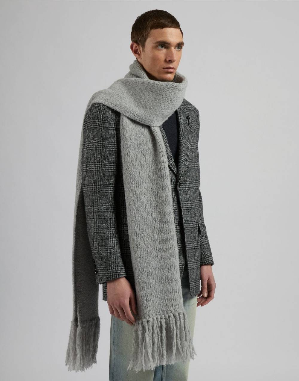 Lardini Sciarpa grigia in maglia di lana e cashmere con peneri Nuovo