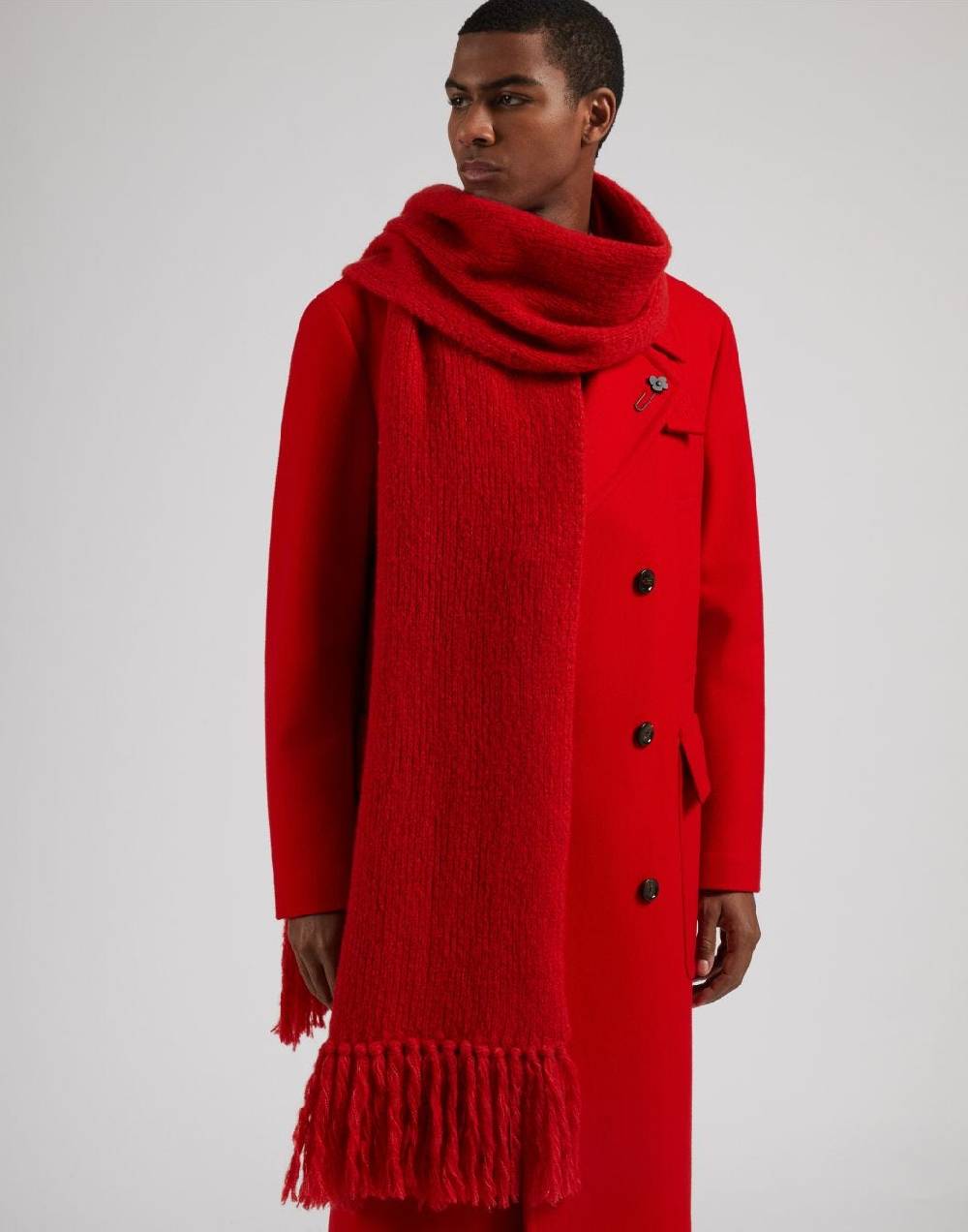Lardini Sciarpa rossa in maglia di lana e cashmere con peneri Qualità