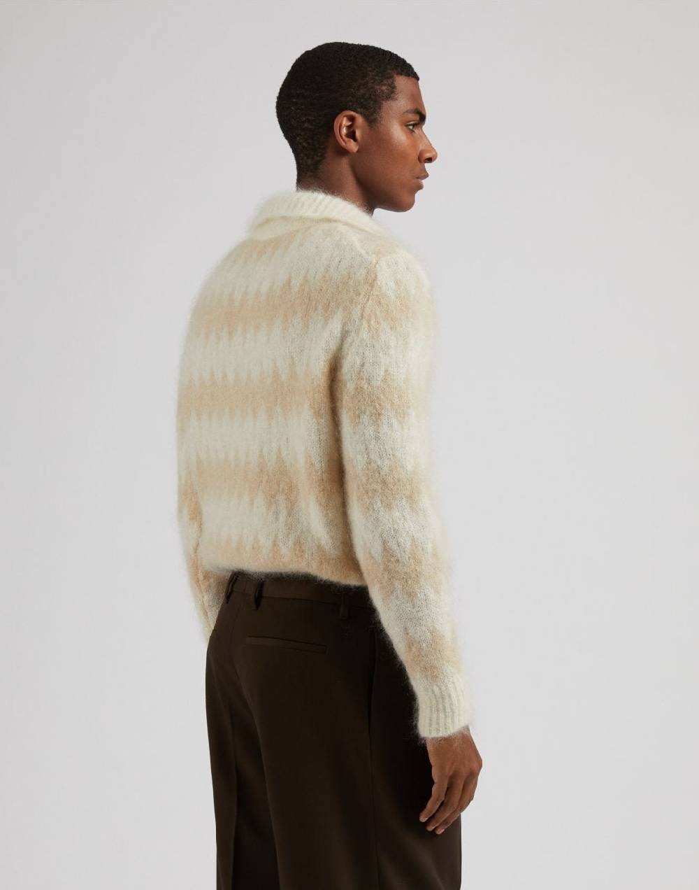 Lardini Polo bicolore a manica lunga in kid mohair bianco-beige Spedizione Gratuita