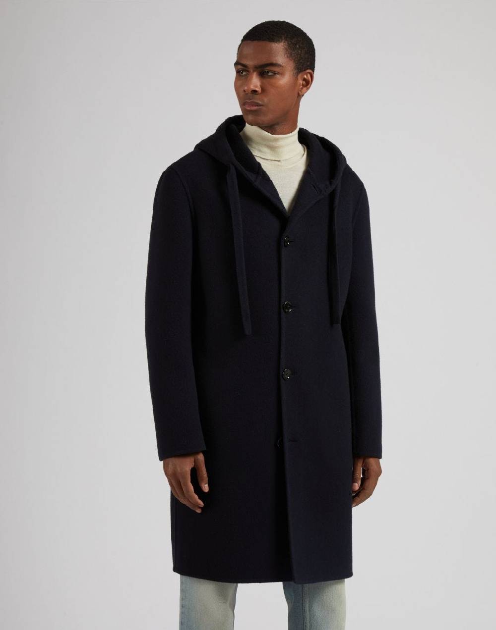 Lardini Cappotto monopetto blu in lana con cappuccio e coulisse Negozi Online
