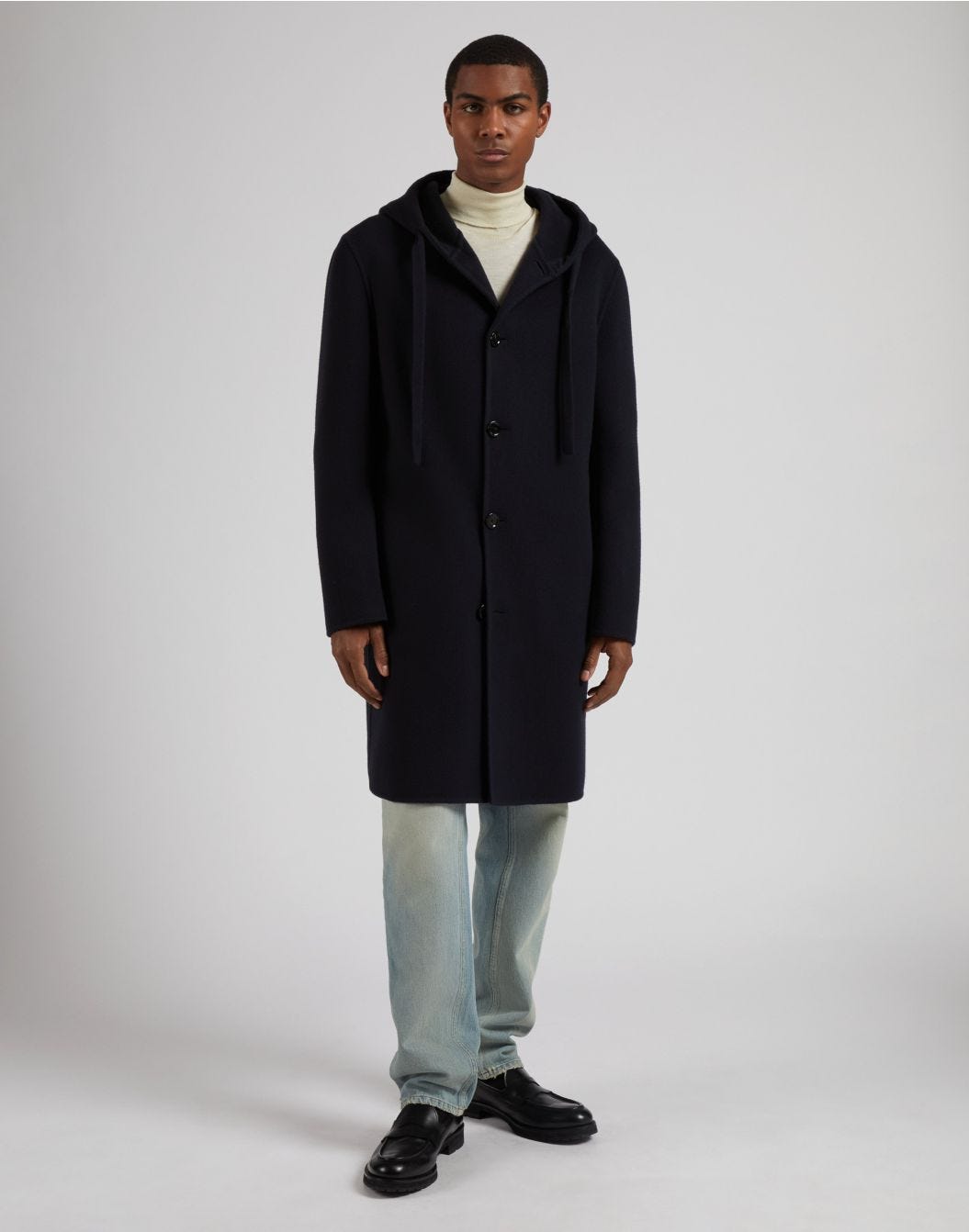 Lardini Cappotto monopetto blu in lana con cappuccio e coulisse Negozi Online