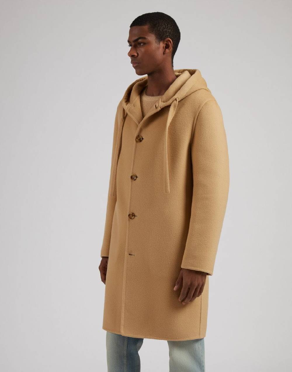 Lardini Cappotto monopetto beige in lana con cappuccio e coulisse Acquista Ora