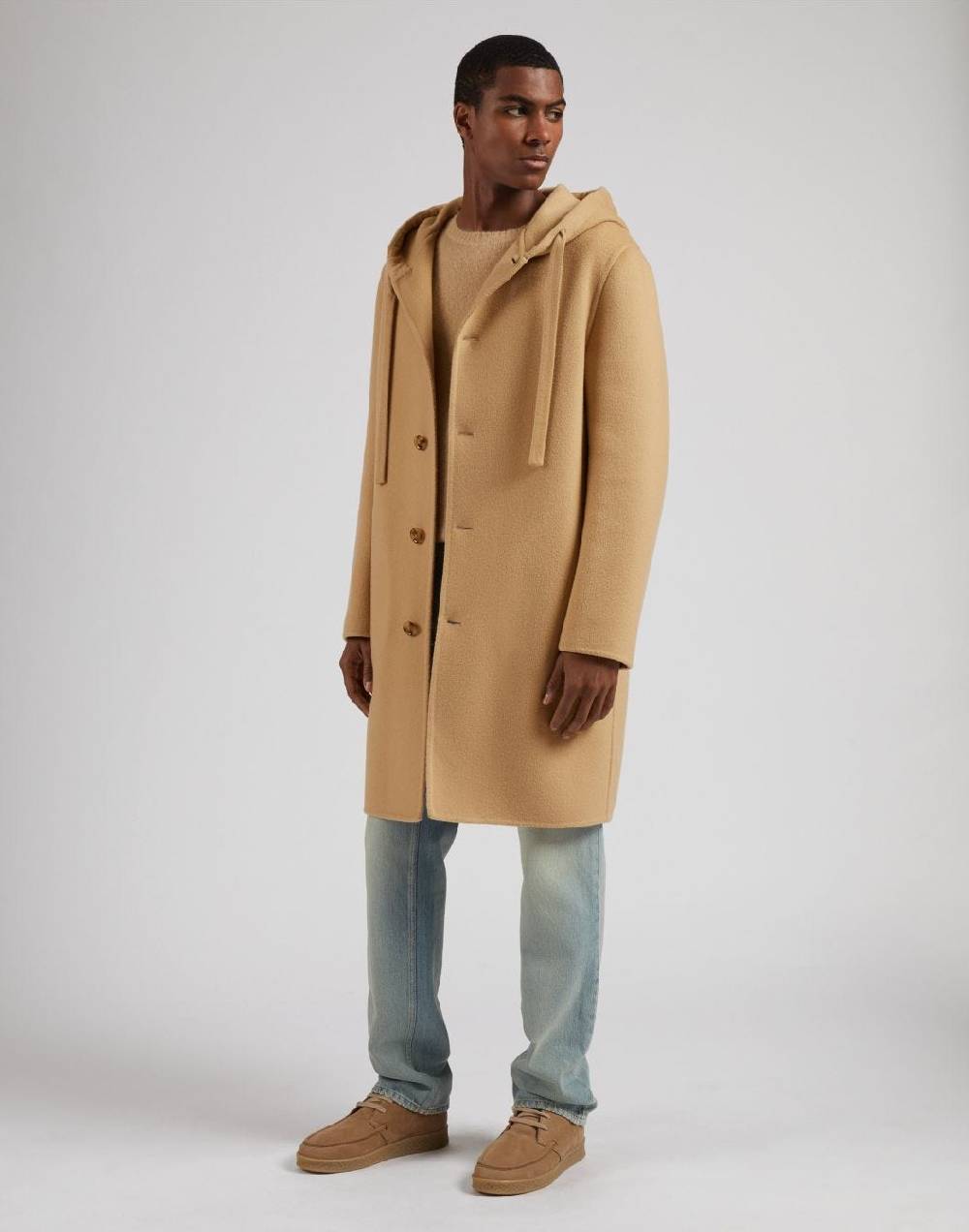 Lardini Cappotto monopetto beige in lana con cappuccio e coulisse Acquista Ora