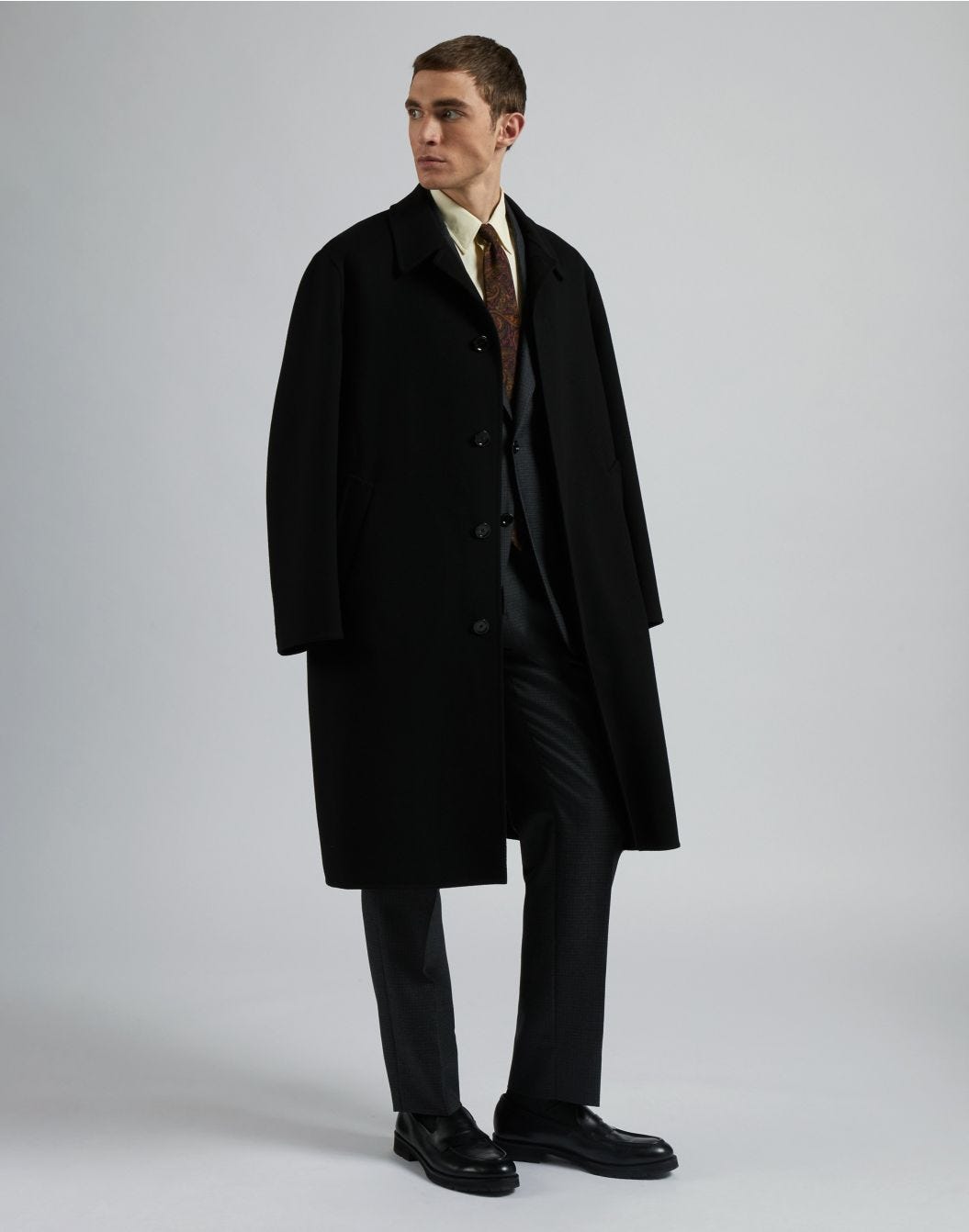 Lardini Cappotto monopetto nero in lana con finta davanti Consegna Veloce