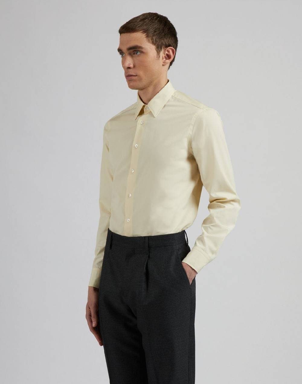 Lardini Camicia gialla in popeline di cotone compact Prezzo Ridotto