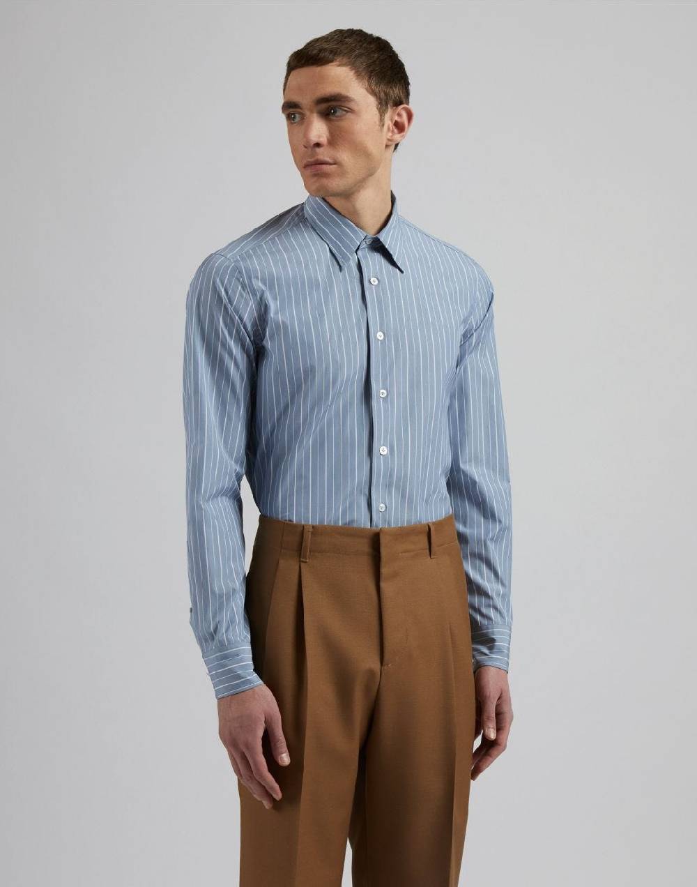 Lardini Camicia azzurra a righe in popeline di cotone compact Sottocosto