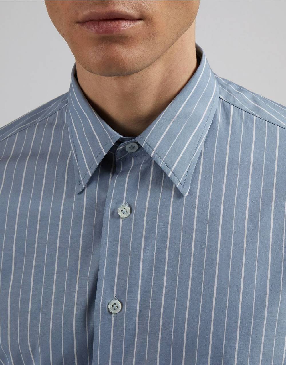 Lardini Camicia azzurra a righe in popeline di cotone compact Sottocosto