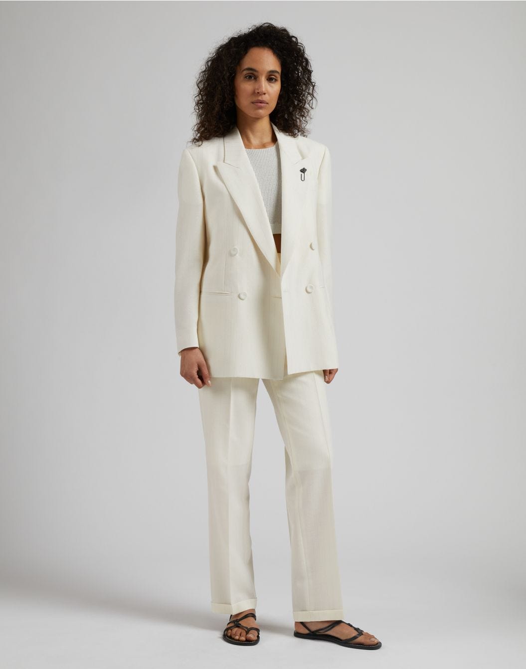 Lardini Giacca doppiopetto in tela di lana gessata lurex Sconto