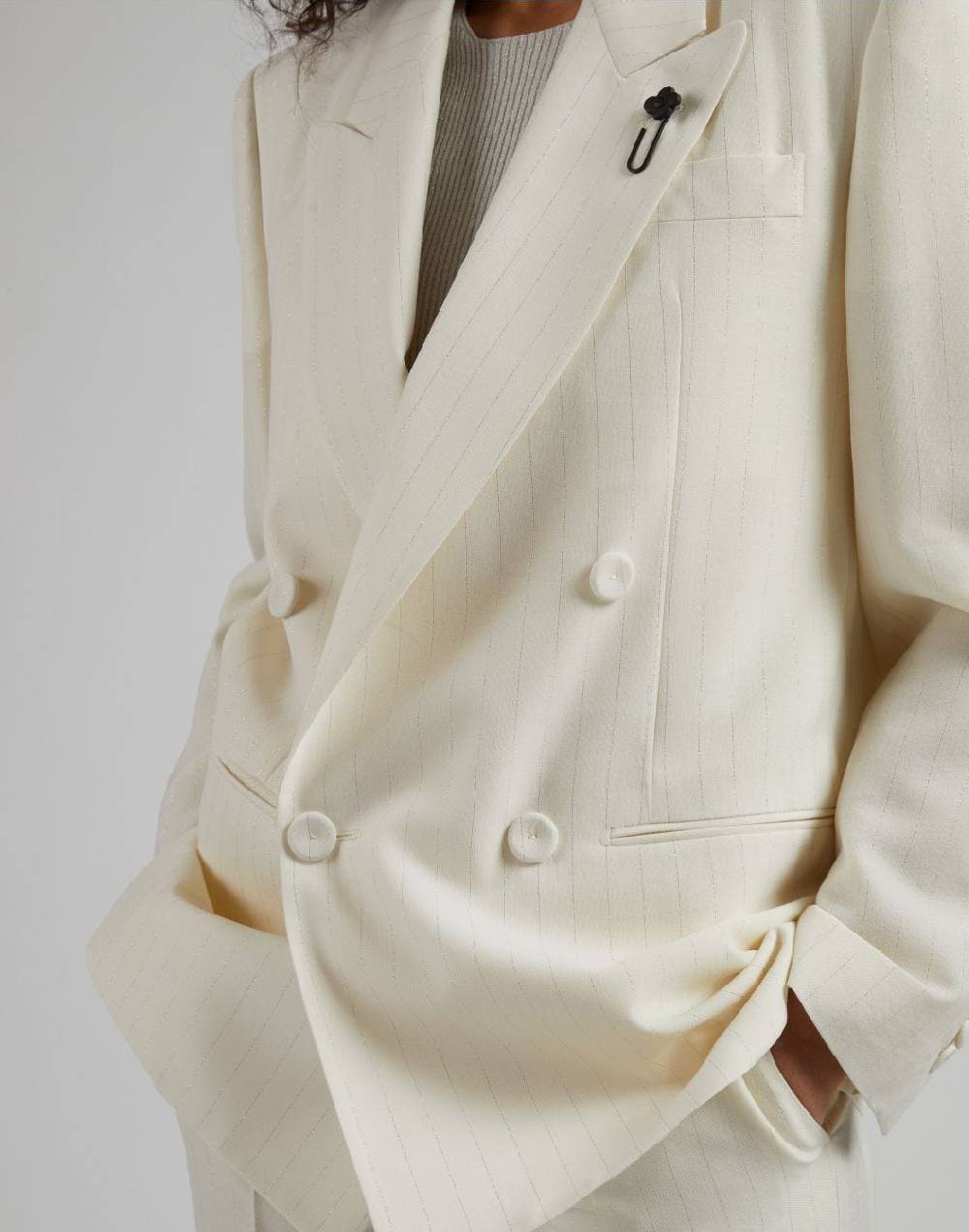 Lardini Giacca doppiopetto in tela di lana gessata lurex Sconto