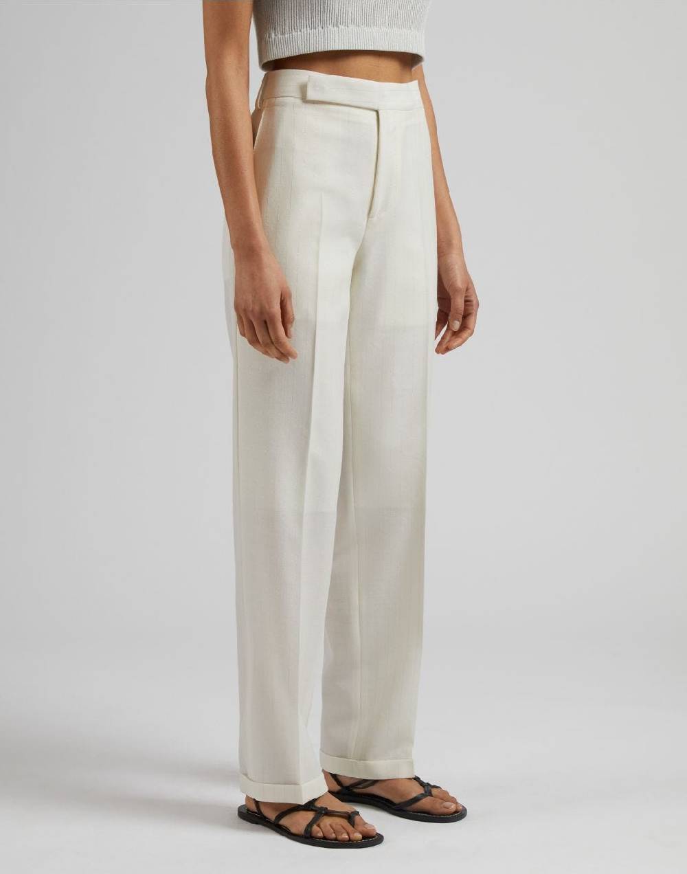 Lardini Pantalone in tela di lana gessata lurex bianco-argento Online