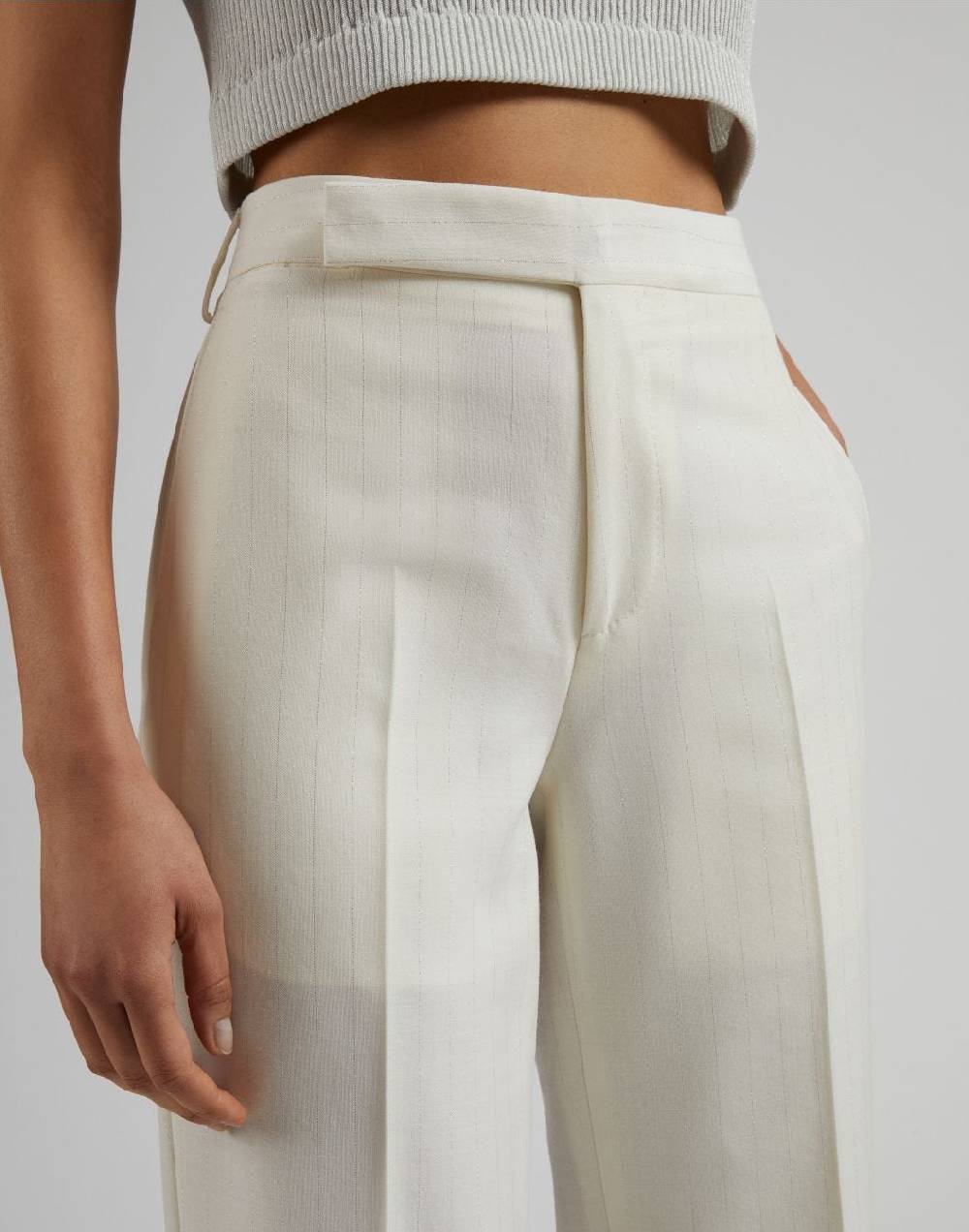 Lardini Pantalone in tela di lana gessata lurex bianco-argento Online