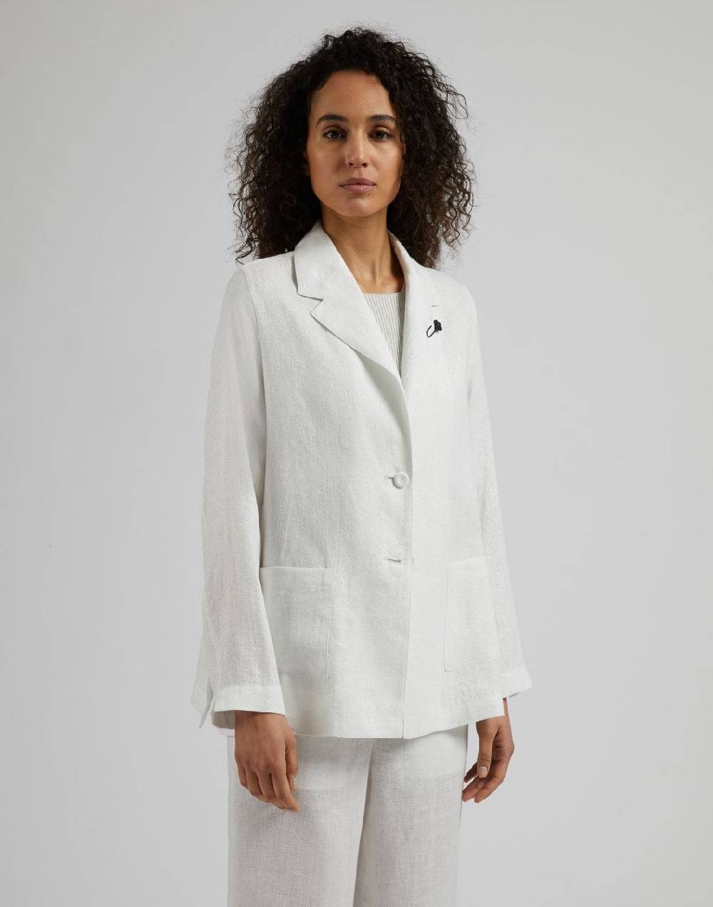 Lardini Giacca monopetto in lino lurex bianco e argento Saldi