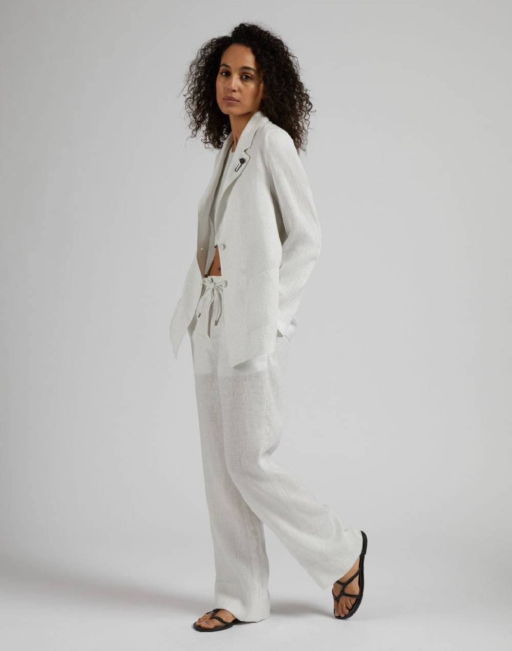 Lardini Giacca monopetto in lino lurex bianco e argento Saldi