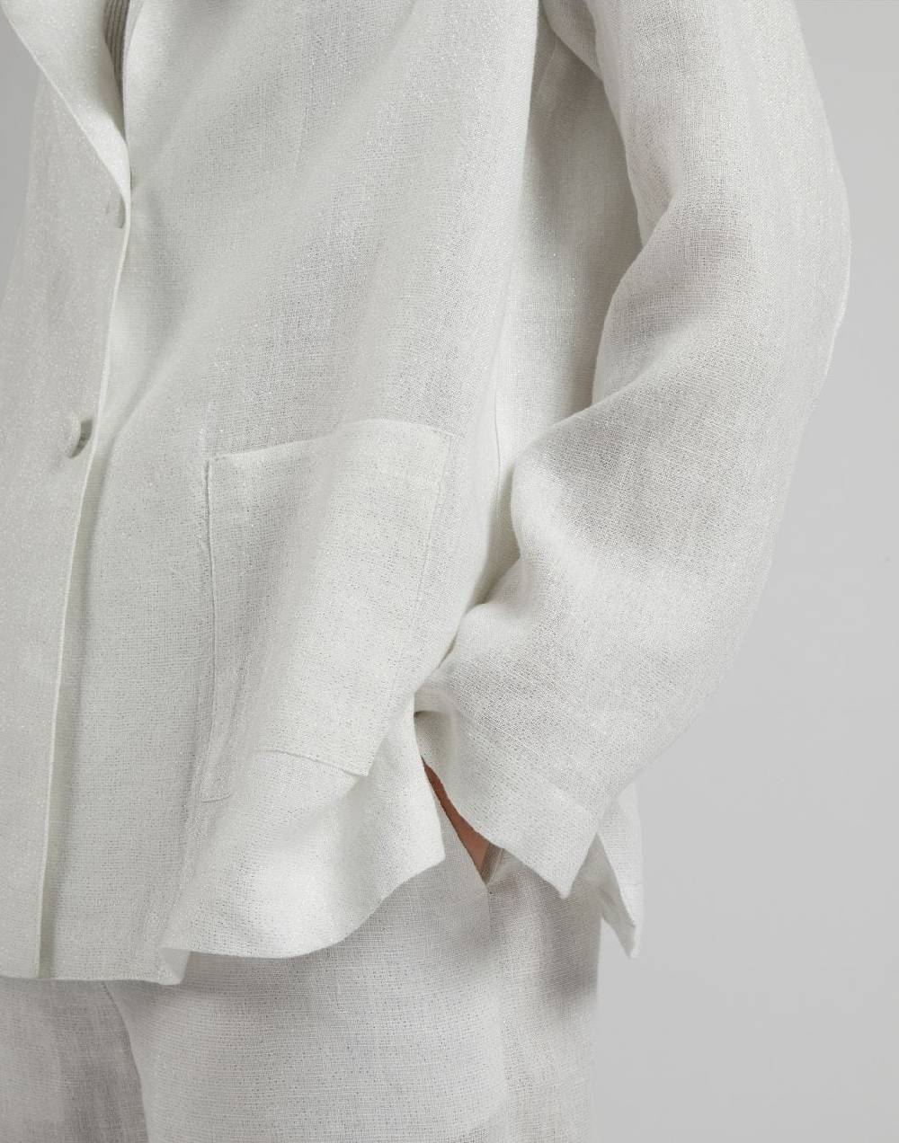 Lardini Giacca monopetto in lino lurex bianco e argento Saldi