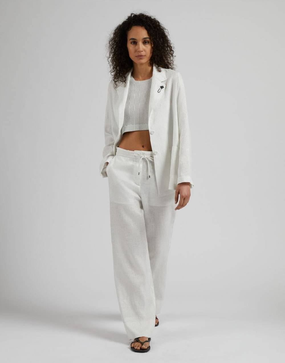Lardini Pantalone ampio in tela di lino lurex Offerte