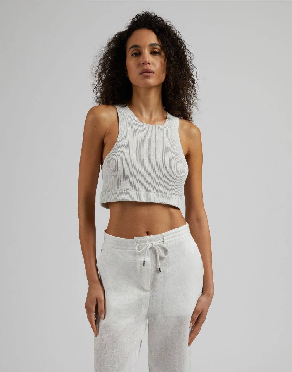 Lardini Top corto in maglia a costina lurex bianco e argento Hotsell