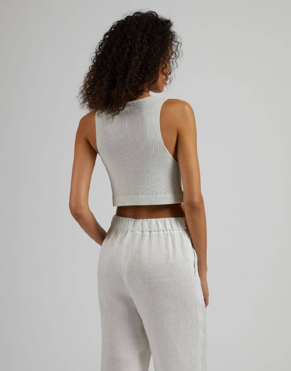 Lardini Top corto in maglia a costina lurex bianco e argento Hotsell