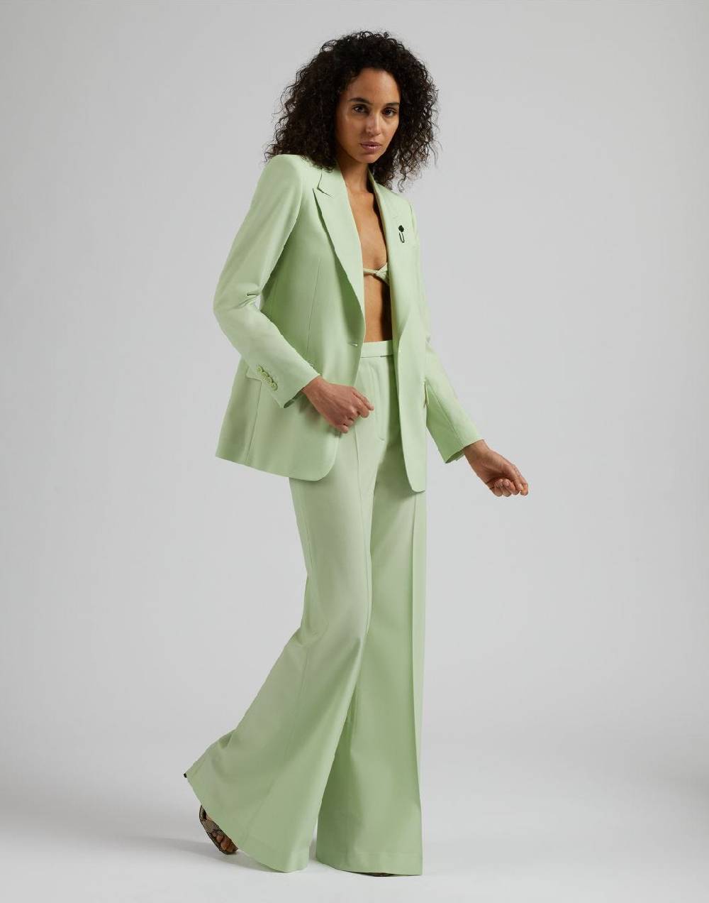 Lardini Pantalone verde a vita alta con fondo a zampa Vendita Economica