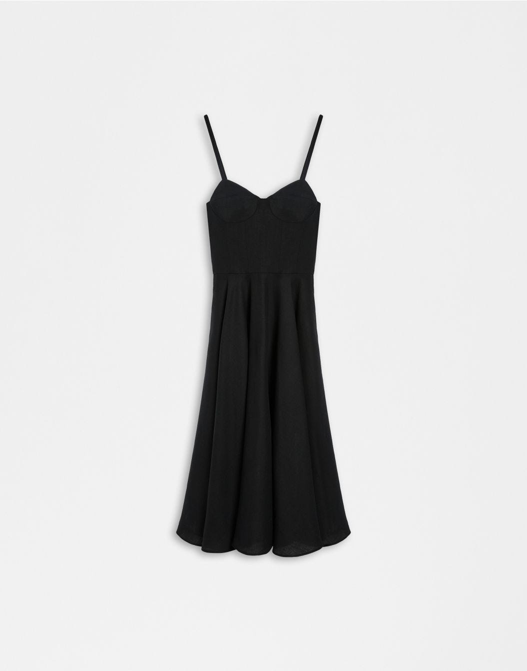 Lardini Vestito in tela di lino nero con gonna midi a ruota