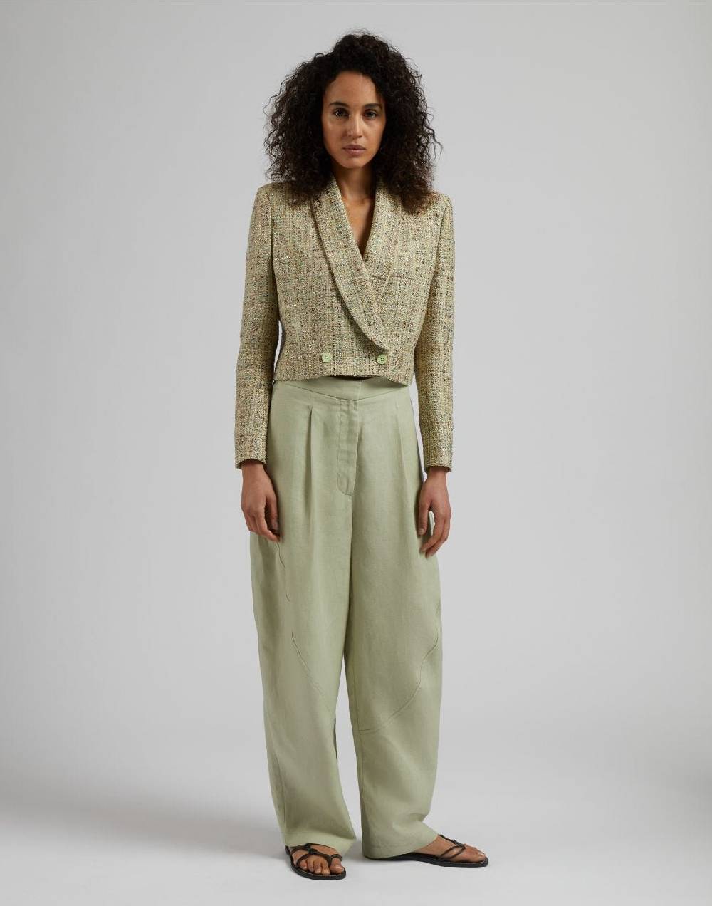 Lardini Giacca corta in tweed di cotone verde intrecciato lurex Italy