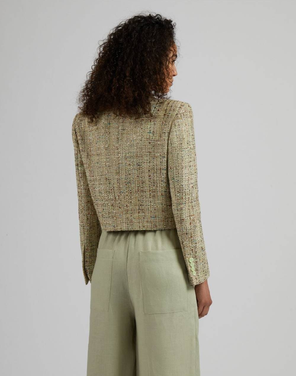 Lardini Giacca corta in tweed di cotone verde intrecciato lurex Italy