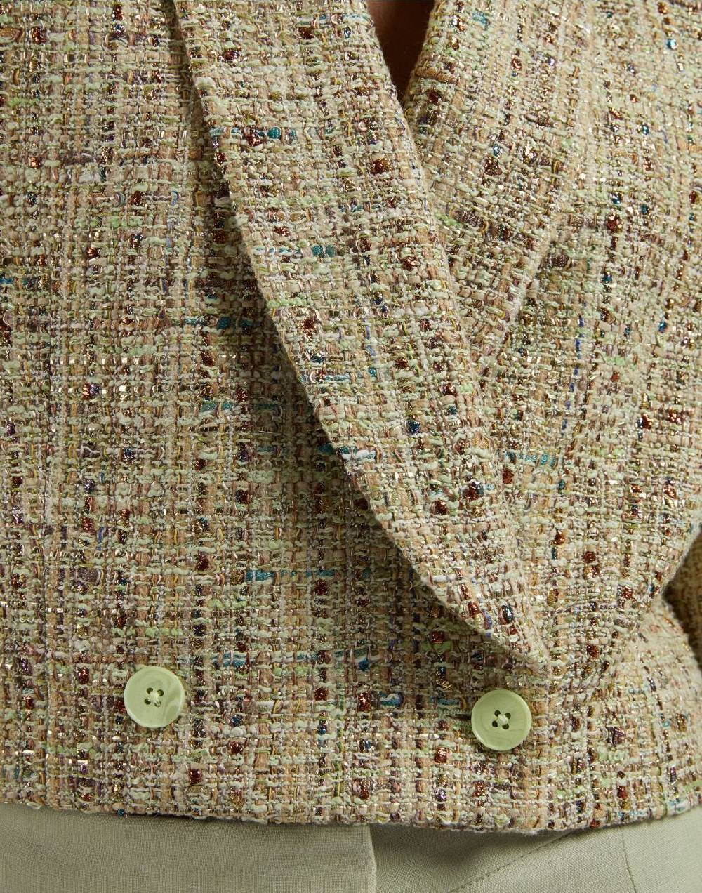 Lardini Giacca corta in tweed di cotone verde intrecciato lurex Italy