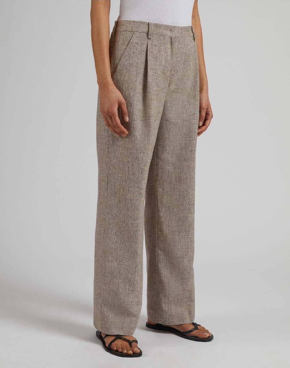 Lardini Pantalone in lino marrone con disegno galles In Linea