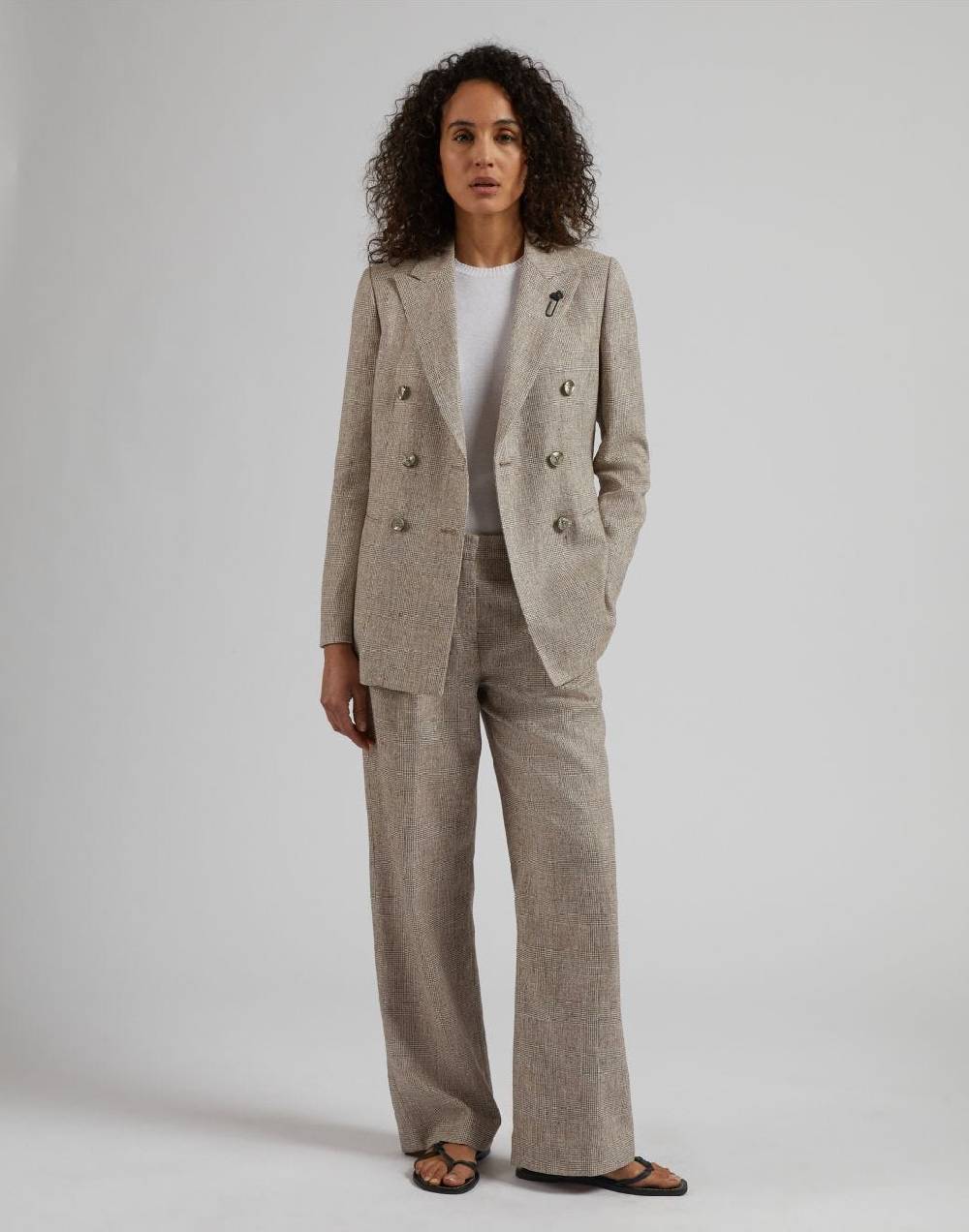 Lardini Pantalone in lino marrone con disegno galles In Linea