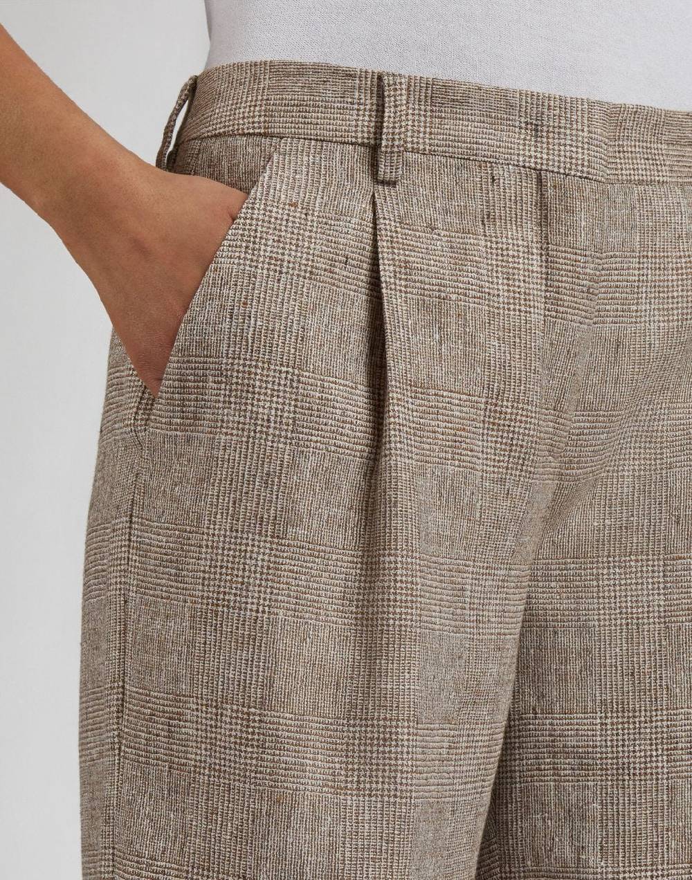 Lardini Pantalone in lino marrone con disegno galles In Linea