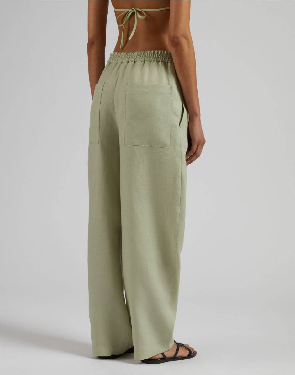 Lardini Pantalone ampio a vita bassa in tela di lino verde Promozione