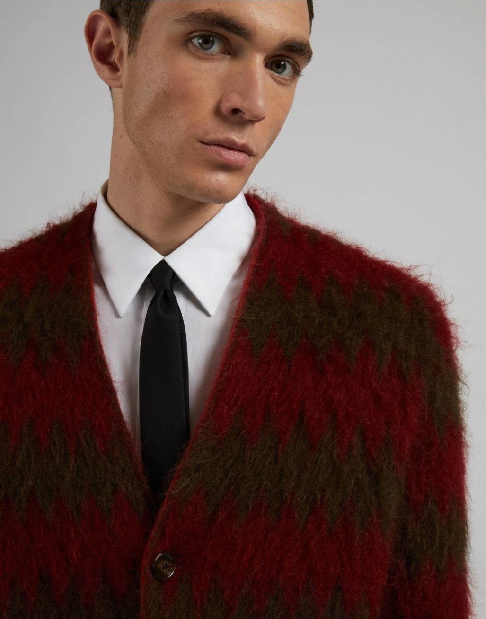 Lardini Cardigan in kid mohair con lavorazione jacquard bicolore Vendita Economica