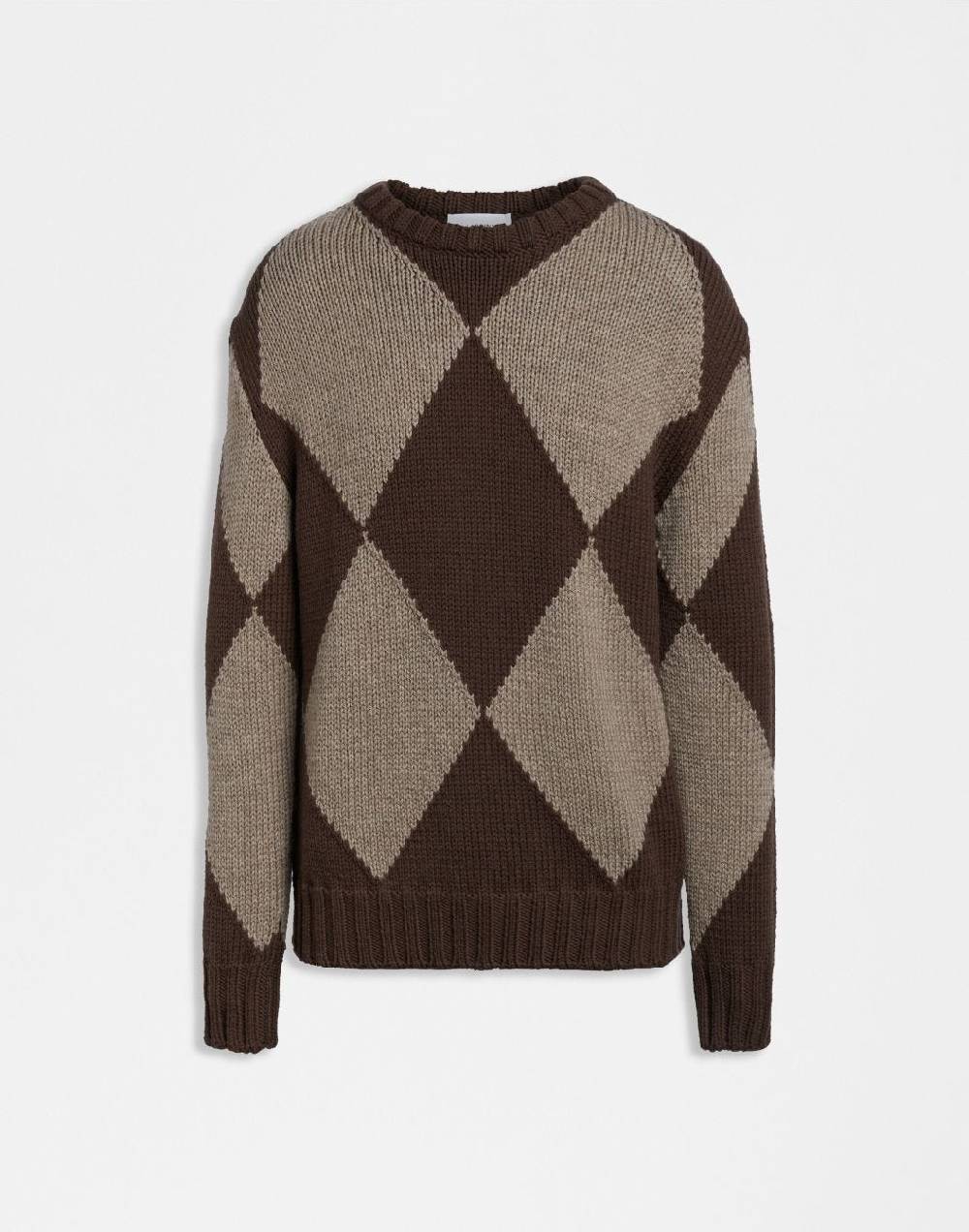 Lardini Maglia girocollo marrone con intarsio bicolore nocciola Acquista Ora
