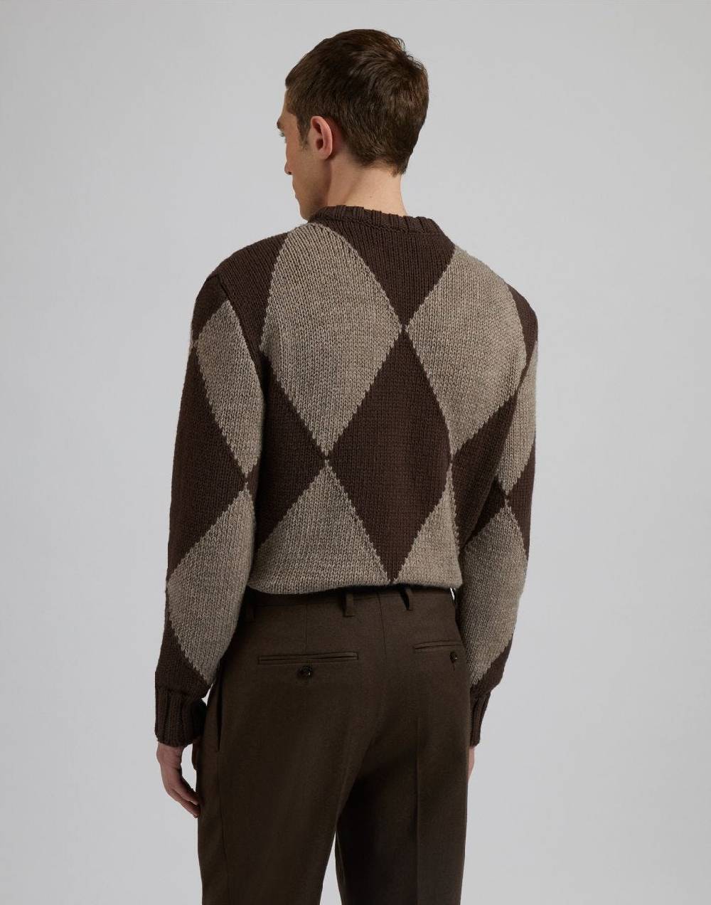 Lardini Maglia girocollo marrone con intarsio bicolore nocciola Acquista Ora
