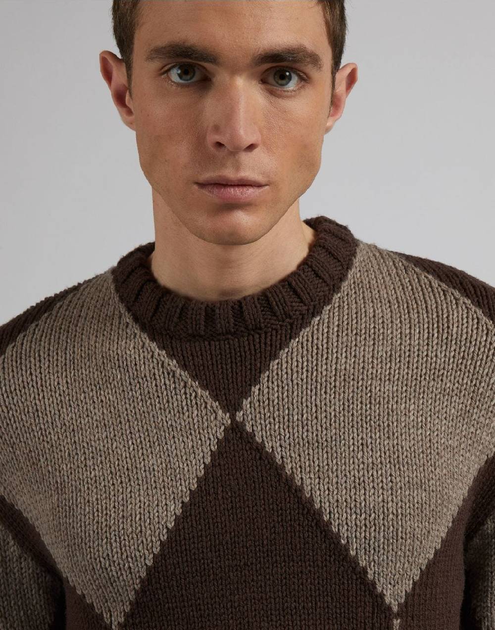 Lardini Maglia girocollo marrone con intarsio bicolore nocciola Acquista Ora