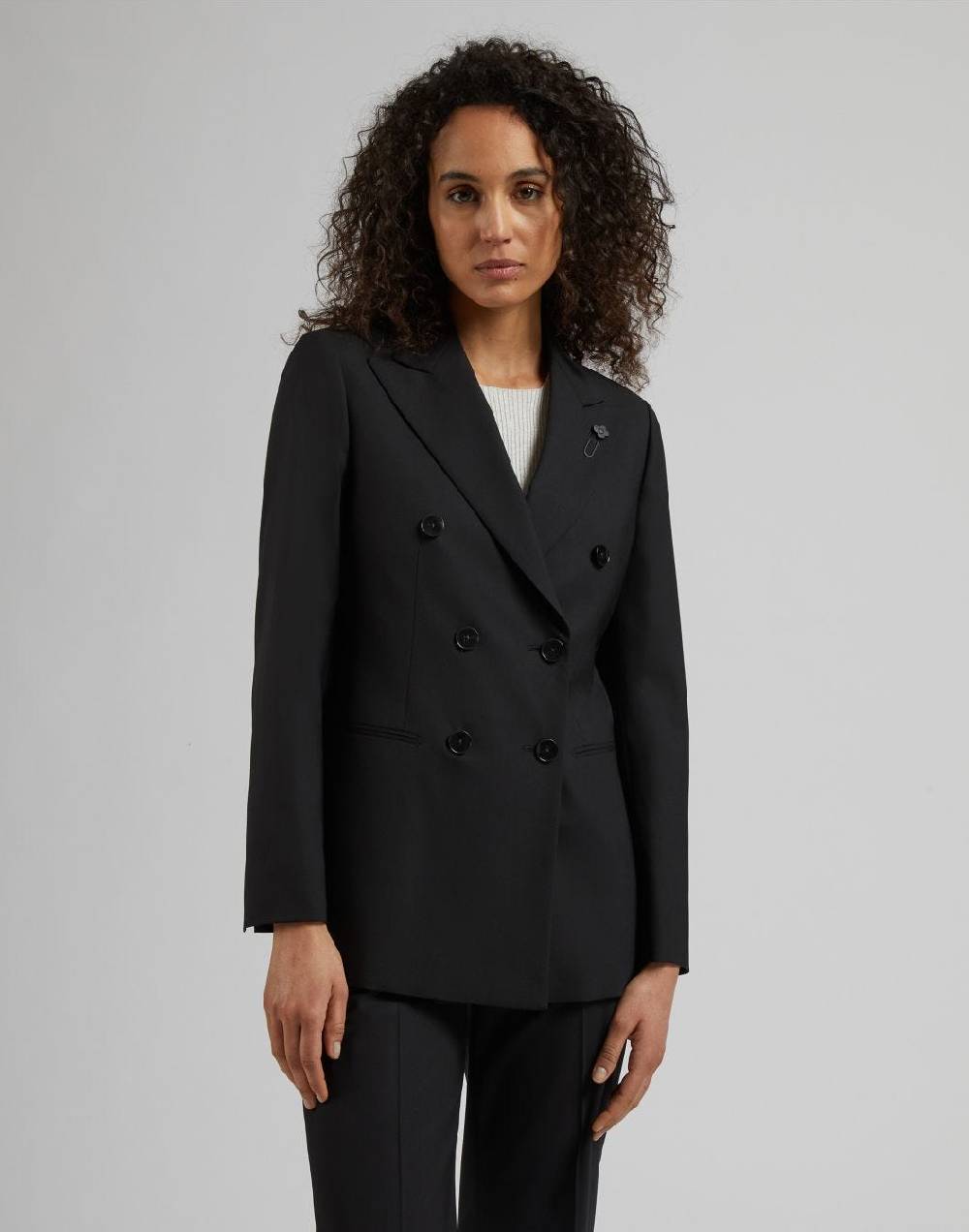 Lardini Blazer doppiopetto nero in tela di lana stretch Novità