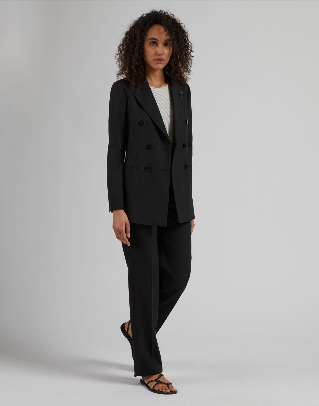 Lardini Blazer doppiopetto nero in tela di lana stretch Novità