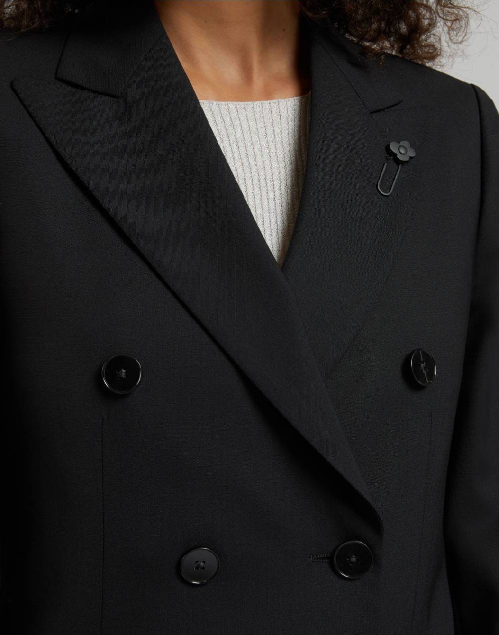 Lardini Blazer doppiopetto nero in tela di lana stretch Novità