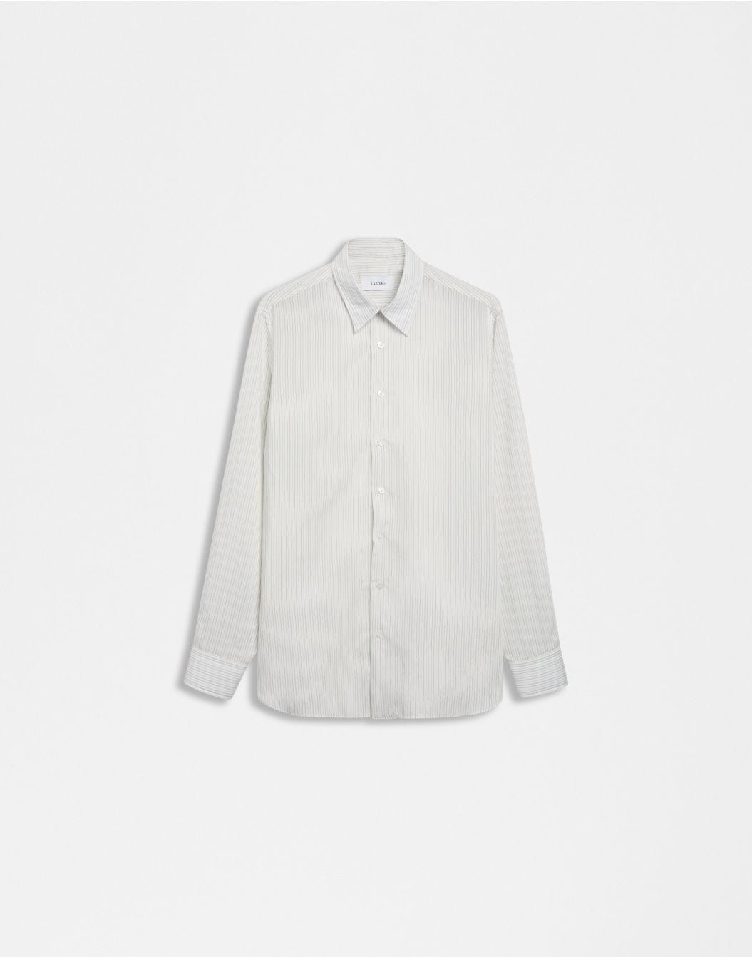 Lardini Camicia bianca a righe in popeline soft touch Presa