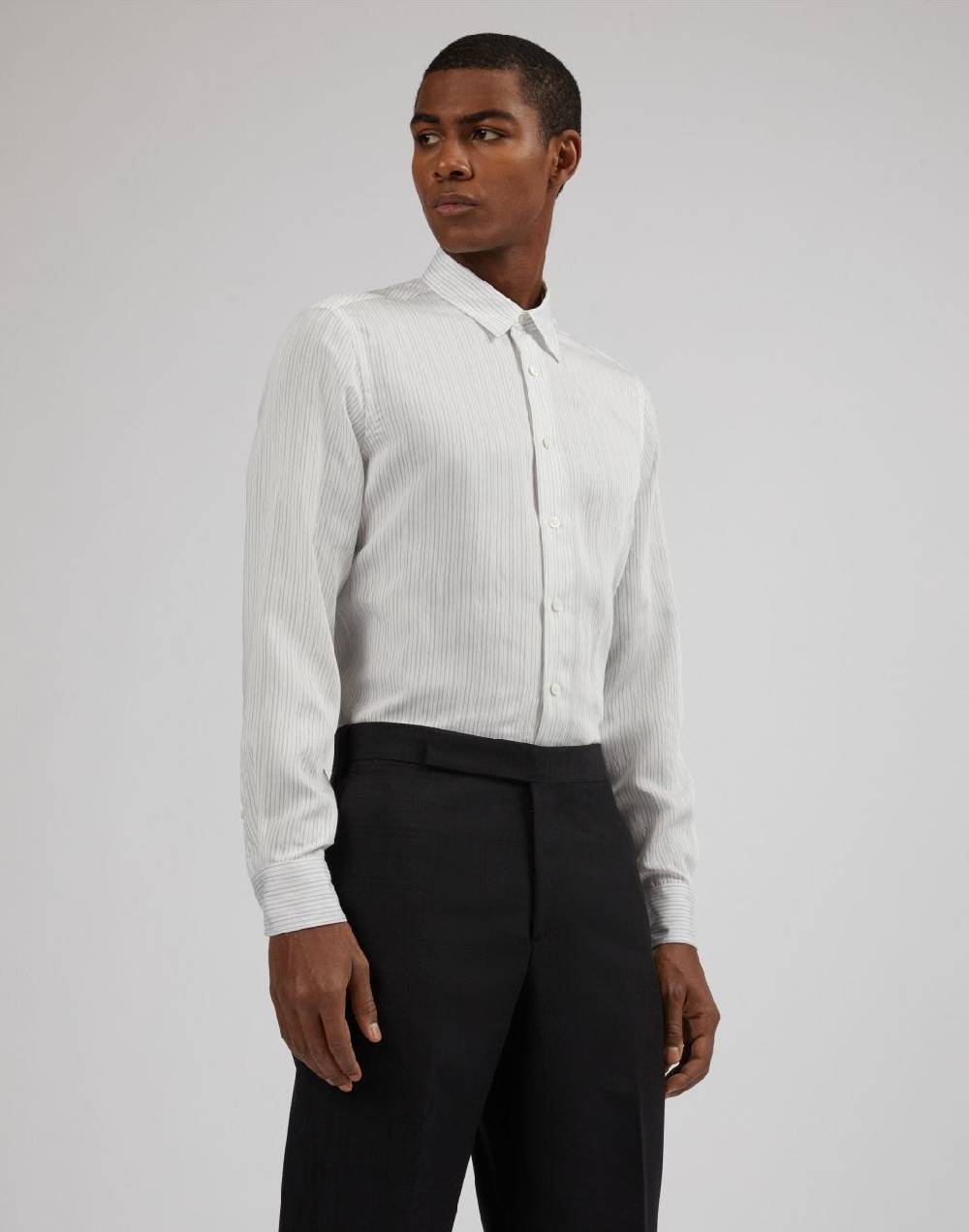 Lardini Camicia bianca a righe in popeline soft touch Presa