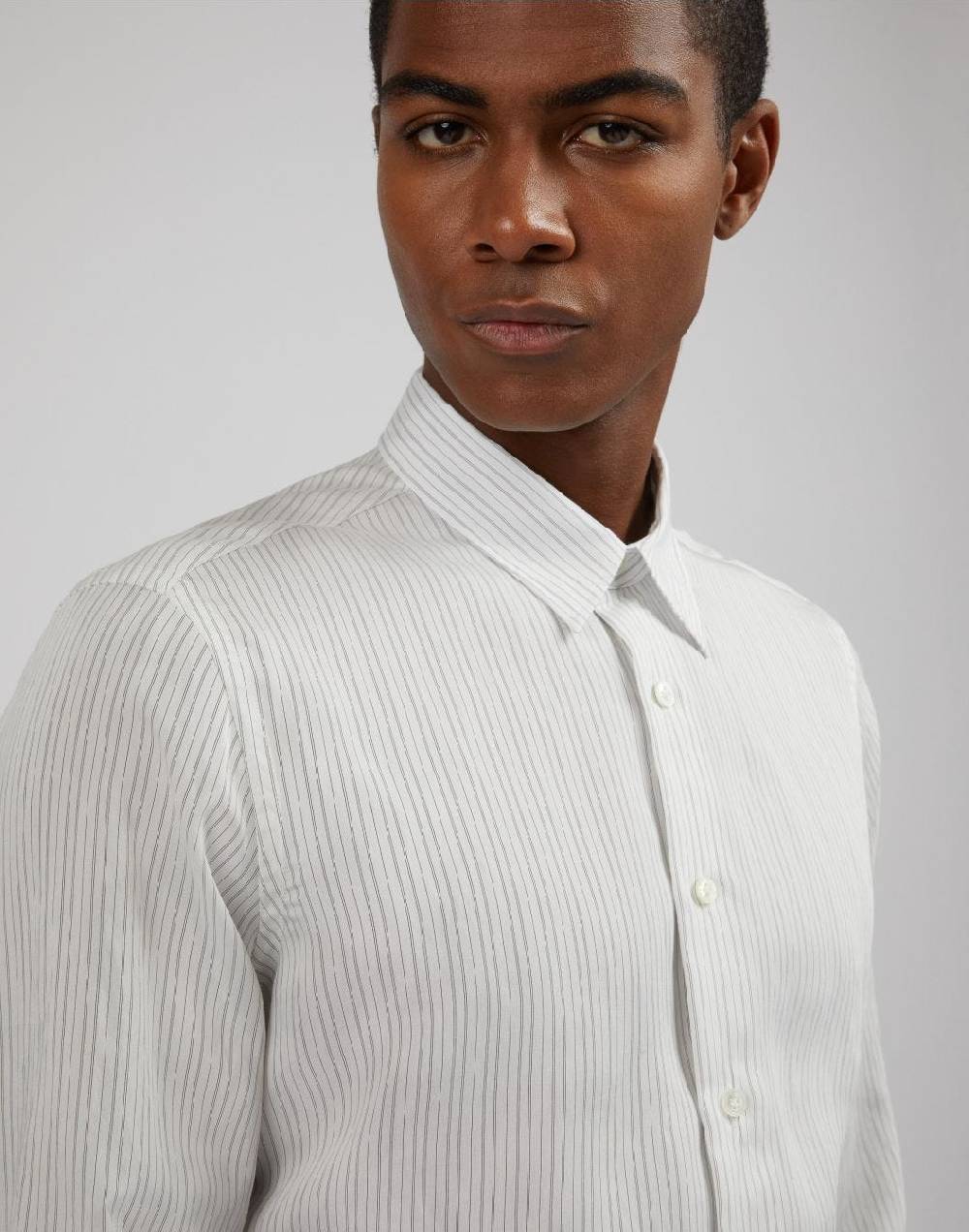 Lardini Camicia bianca a righe in popeline soft touch Presa