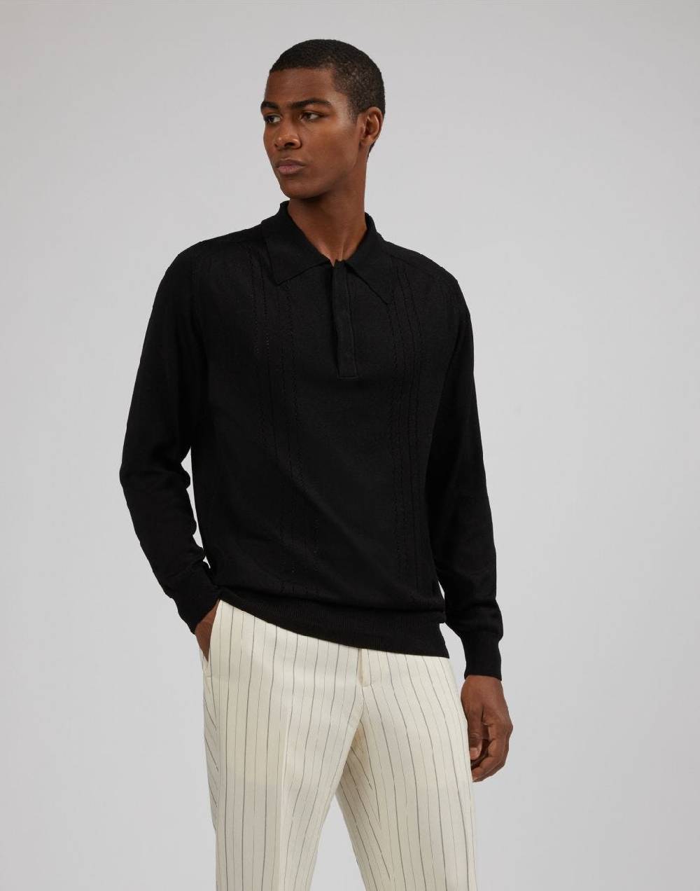 Lardini Polo a manica lunga nera Economico